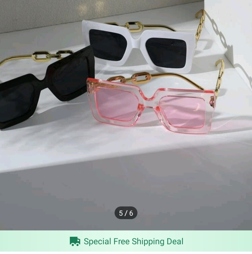 "Luxury‎ Oversized Square Sunglasses with Gold Chain Detail - Multicolor". - Picture 6 of 6